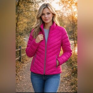 GAP PrimaLoft Hot Pink Chevron Puffer Jacket - XS Lightweight Warmth